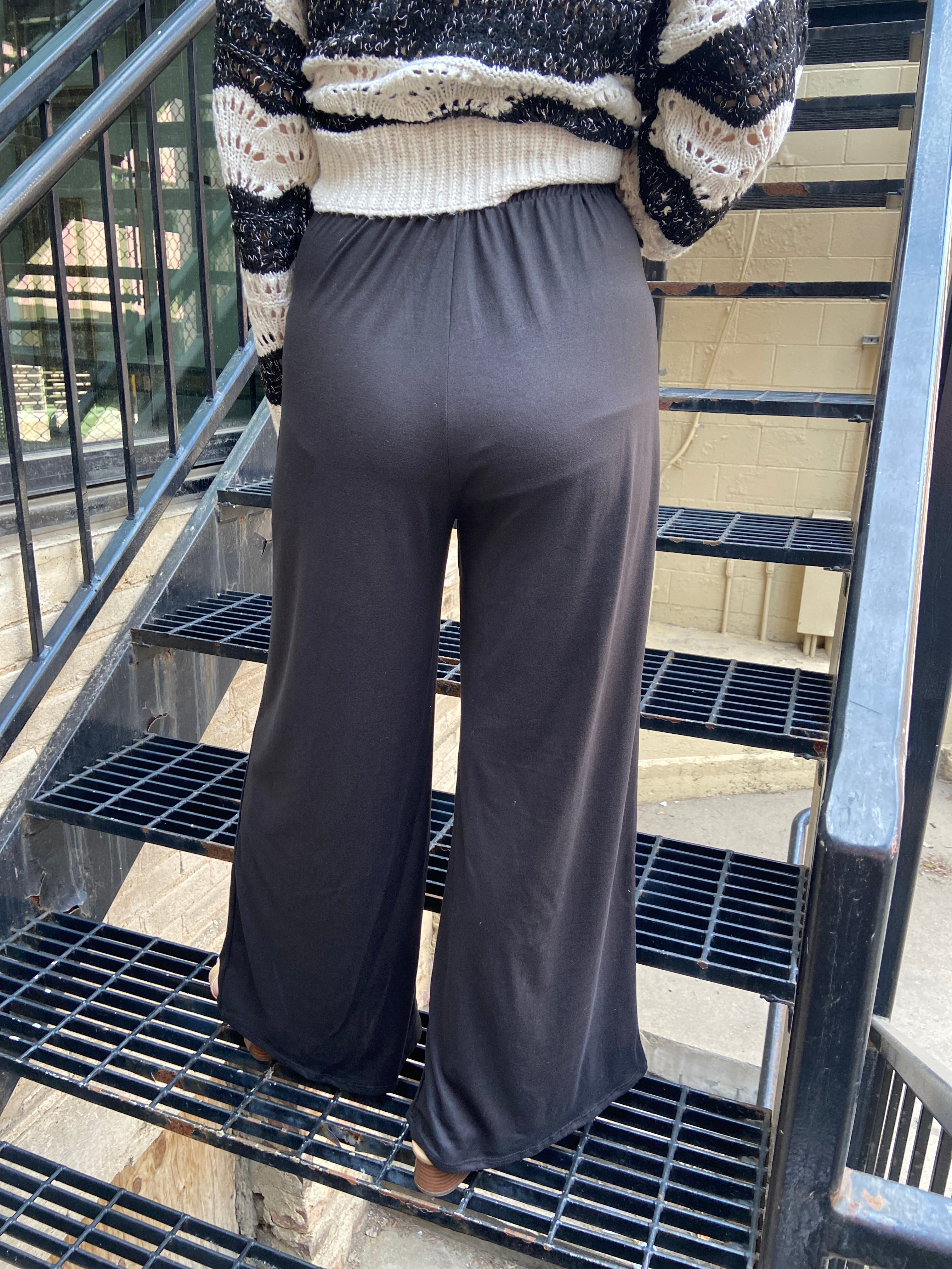 Barry Black Front Tie Knit Palazzo Pants