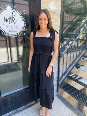 Phoebe Black Tie Shoulder Midi Dress