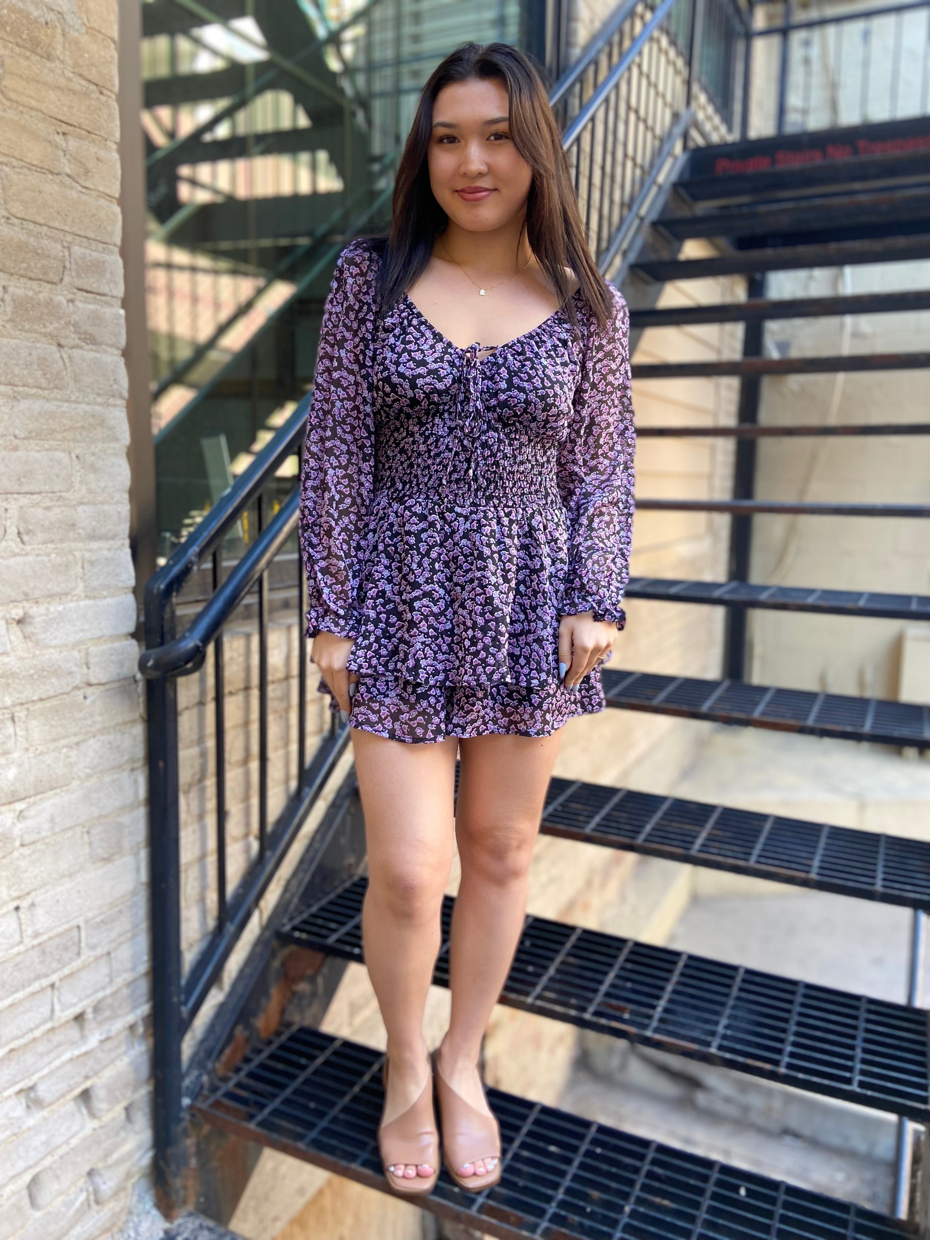 Sky Black Long Sleeve  Mini Dress