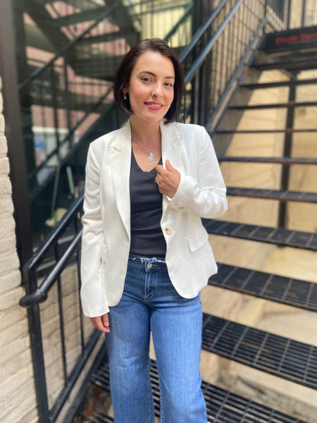 Saffron Off-White Front Button Blazer