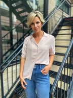 Linda Blush Pink Collard Button Down Top