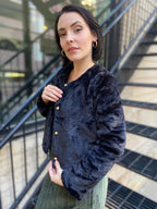 Lily Black Faux Fur Gold Button Jacket