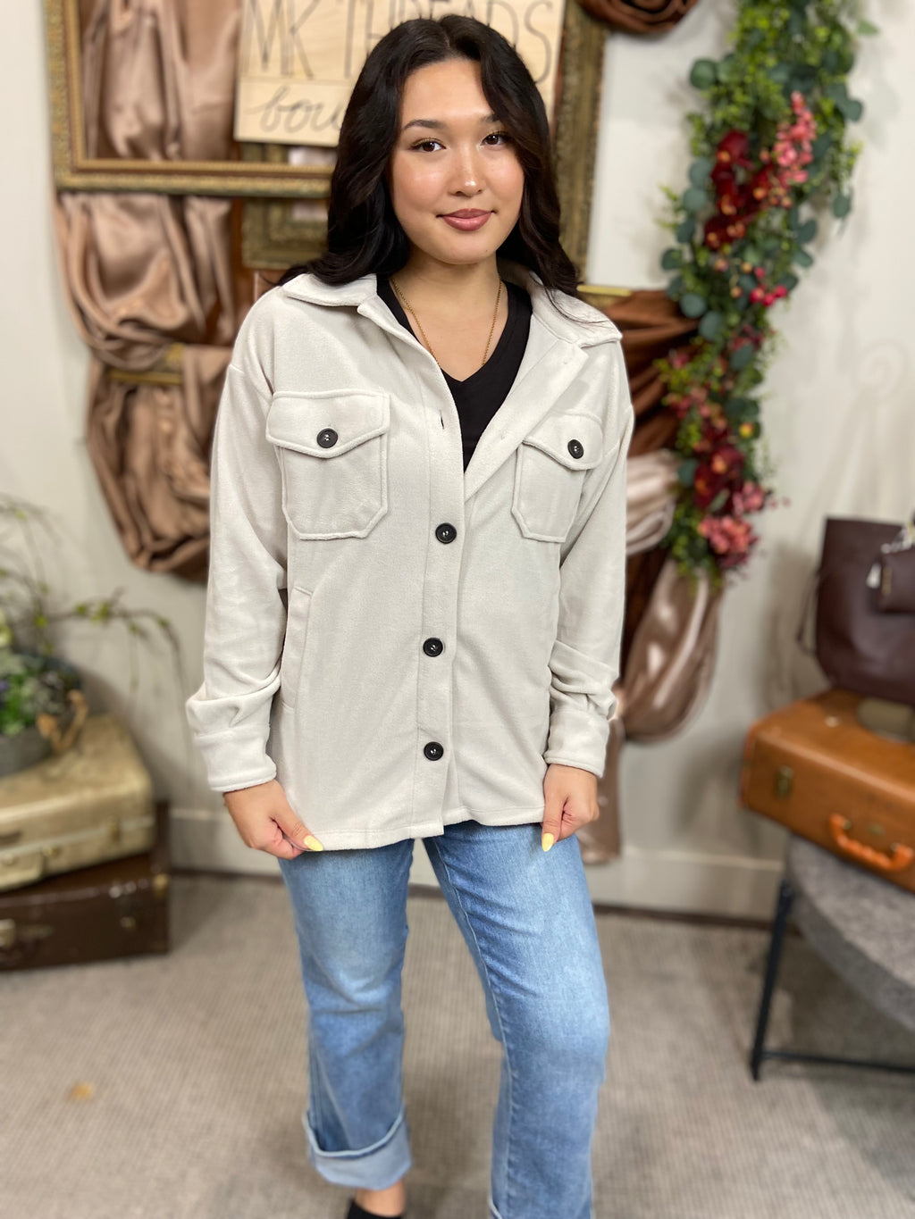 Jared Beige Oversized Fleece Shacket