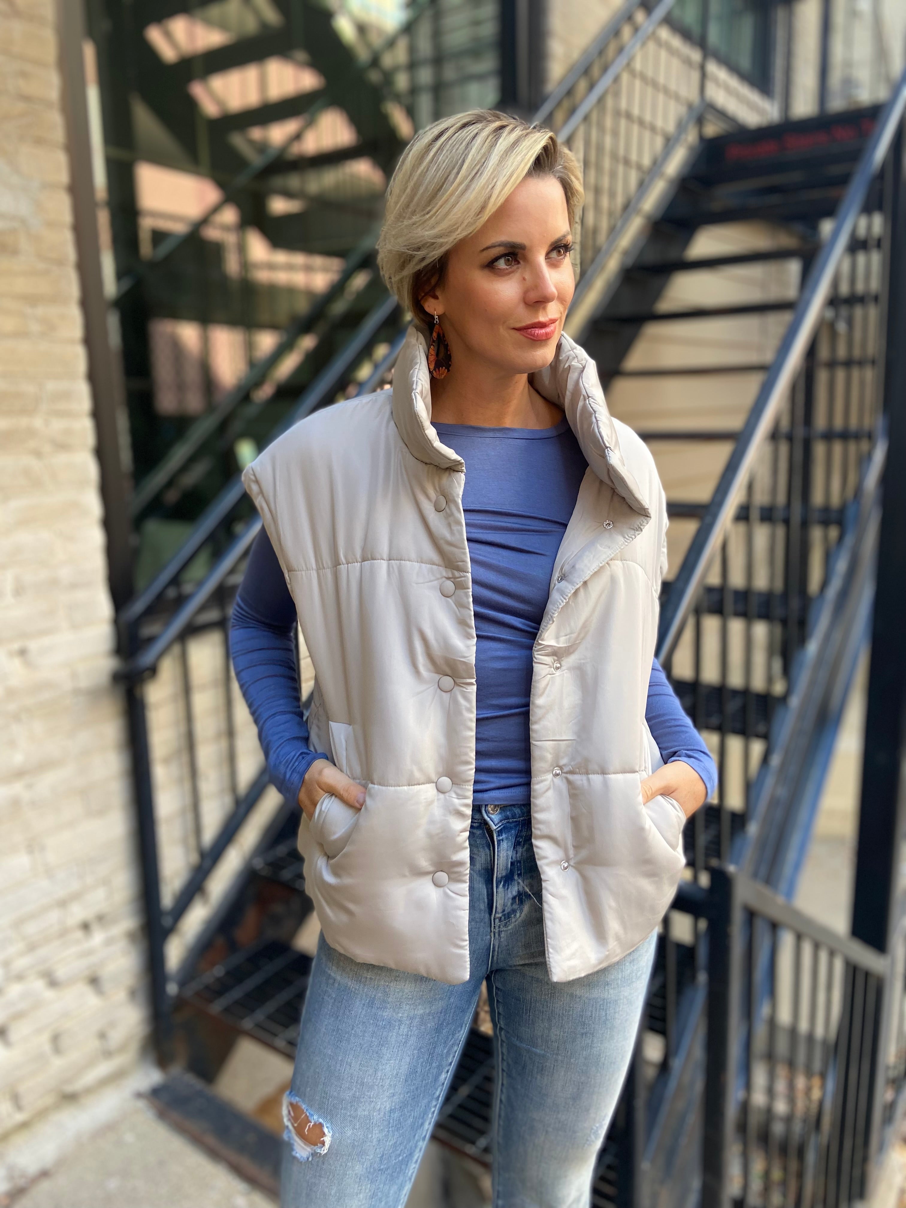 Angela Cement Oversized Puffer Vest