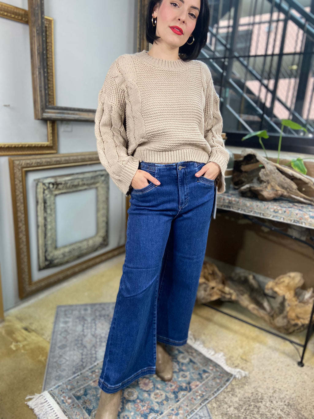 Layla Dark High Rise Adjustable Waist Cropped Risen Jeans