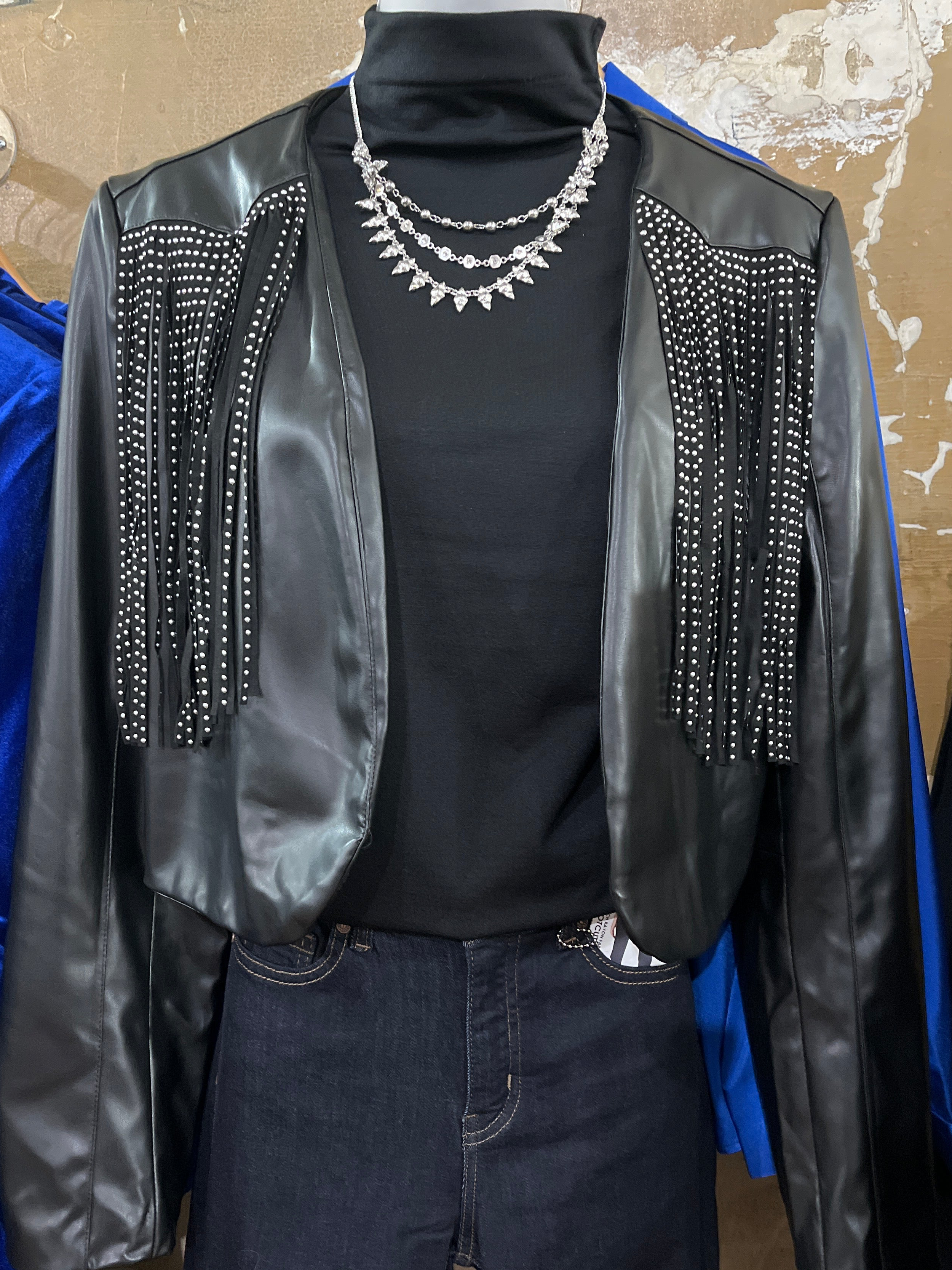 Alora Black Fringe Leather Jacket