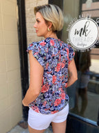 Robin Navy Floral Neck Tie Top