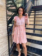 Siena Coral Striped Tie Waist Mini Dress