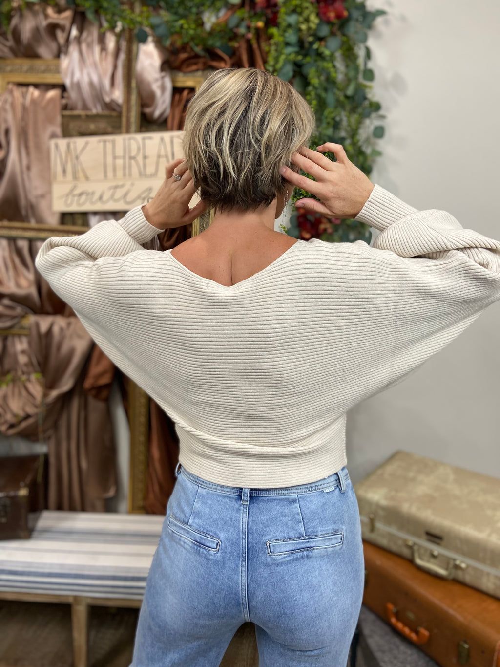 Zee Beige Boat Neck Ribbed Sweater
