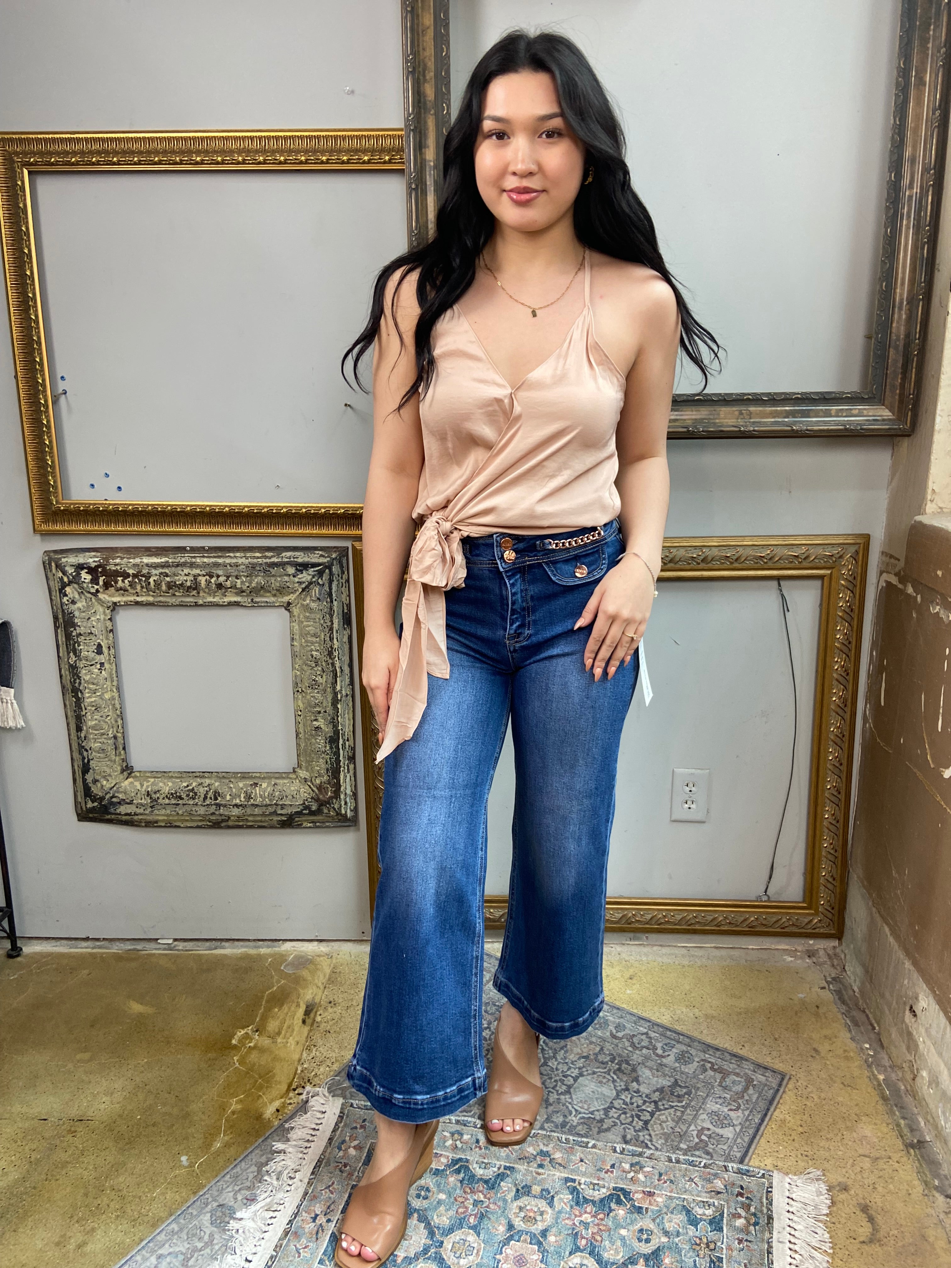 Katie Champagne Side Tie Top - MK Threads Boutique