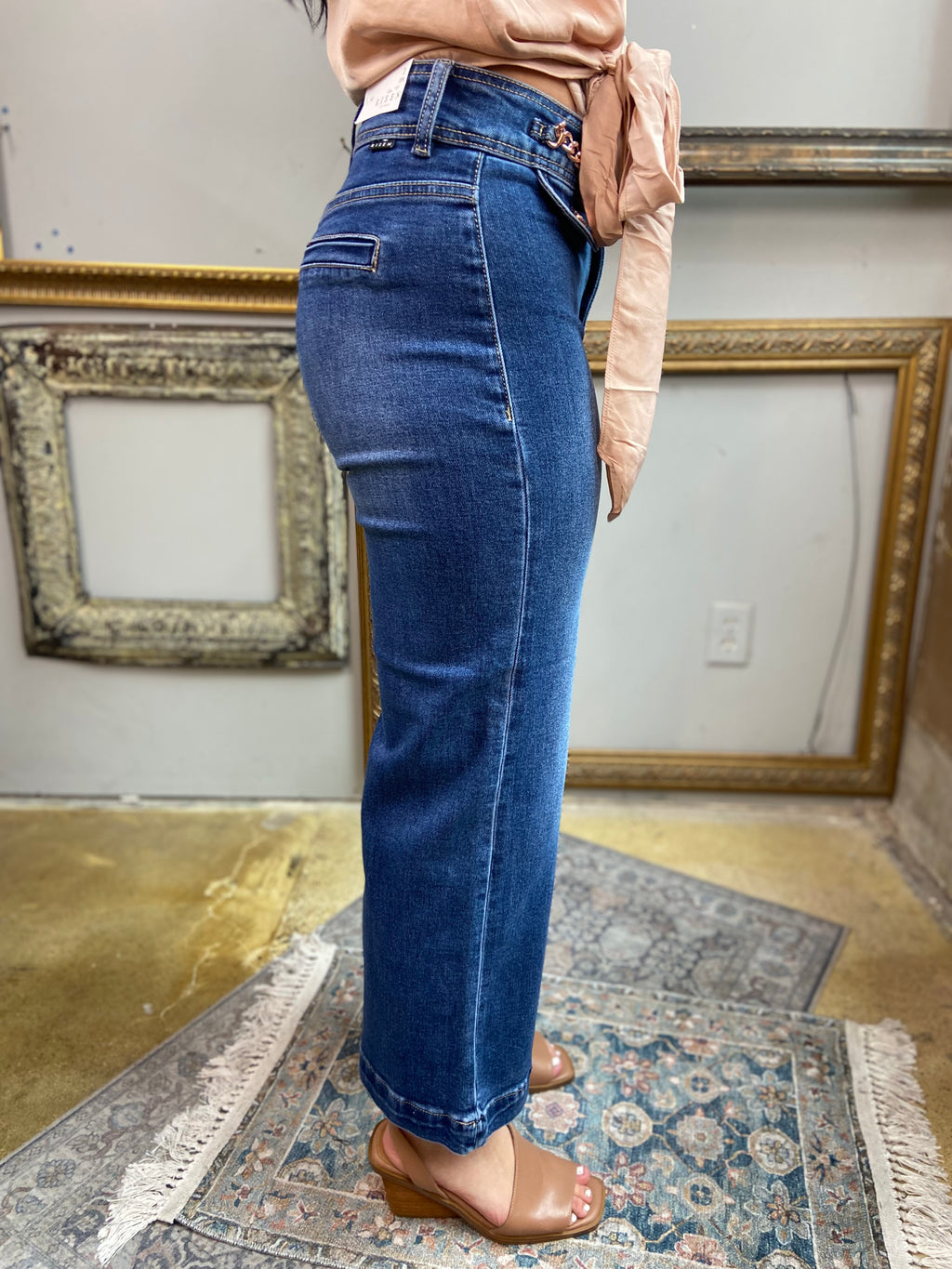 Steph Dark Wash High Rise Crop Chain Detail Risen Jeans - MK Threads Boutique