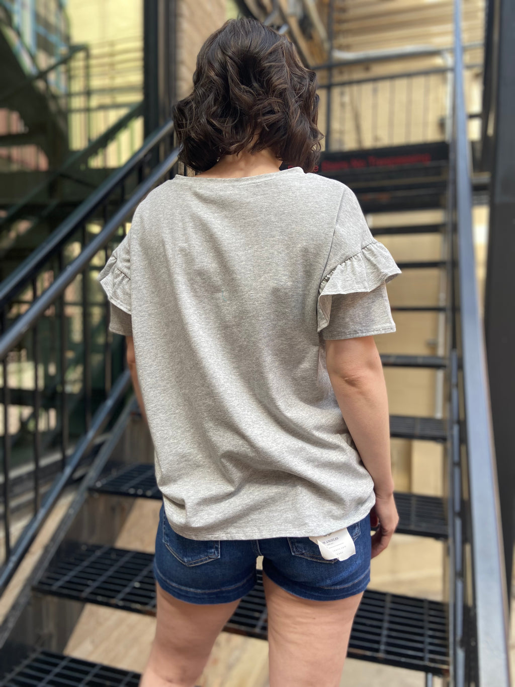 Margot Gray Ruffle Sleeve Top - MK Threads Boutique