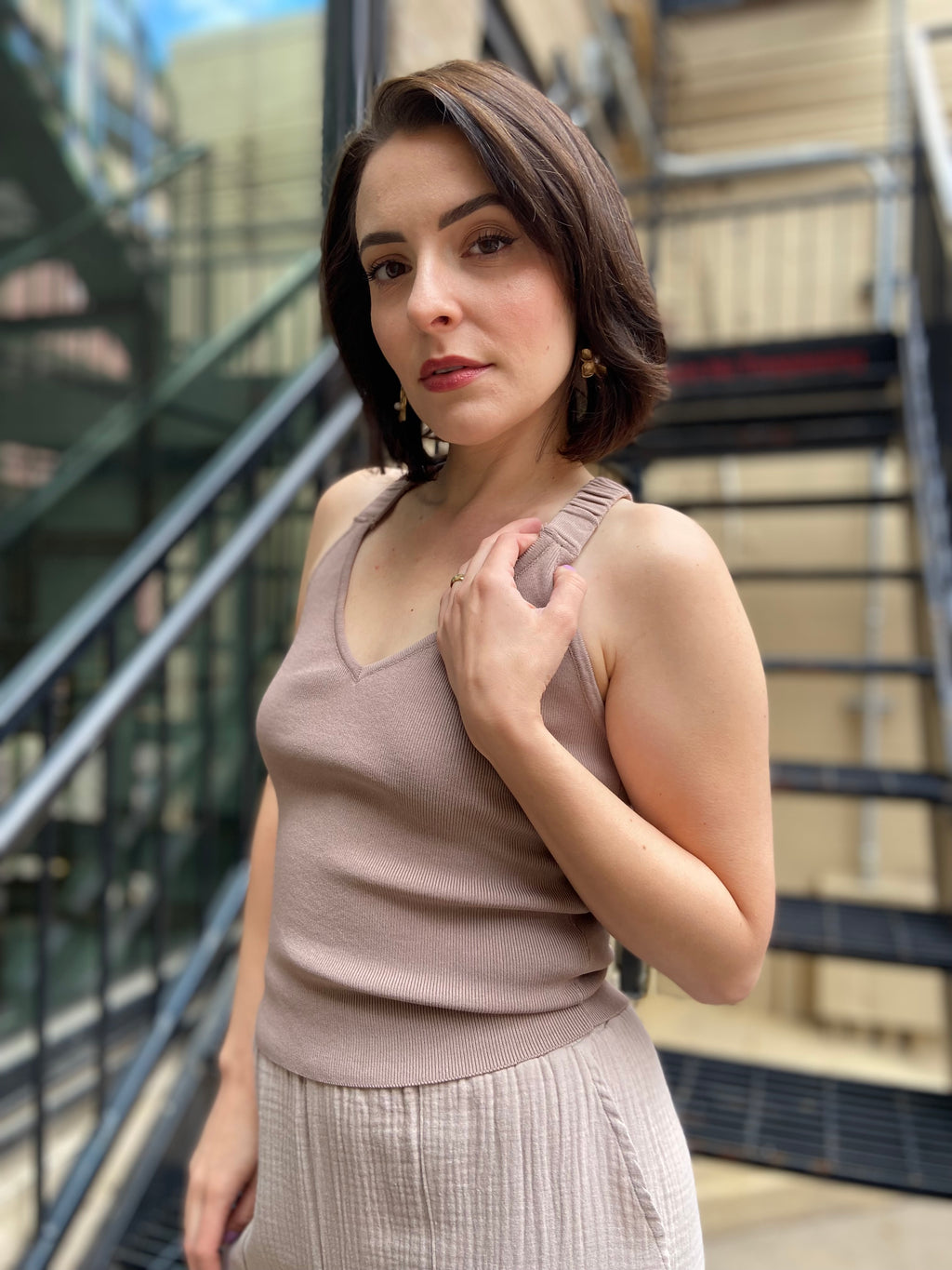 Mya Taupe Open Back Tank Top - MK Threads Boutique