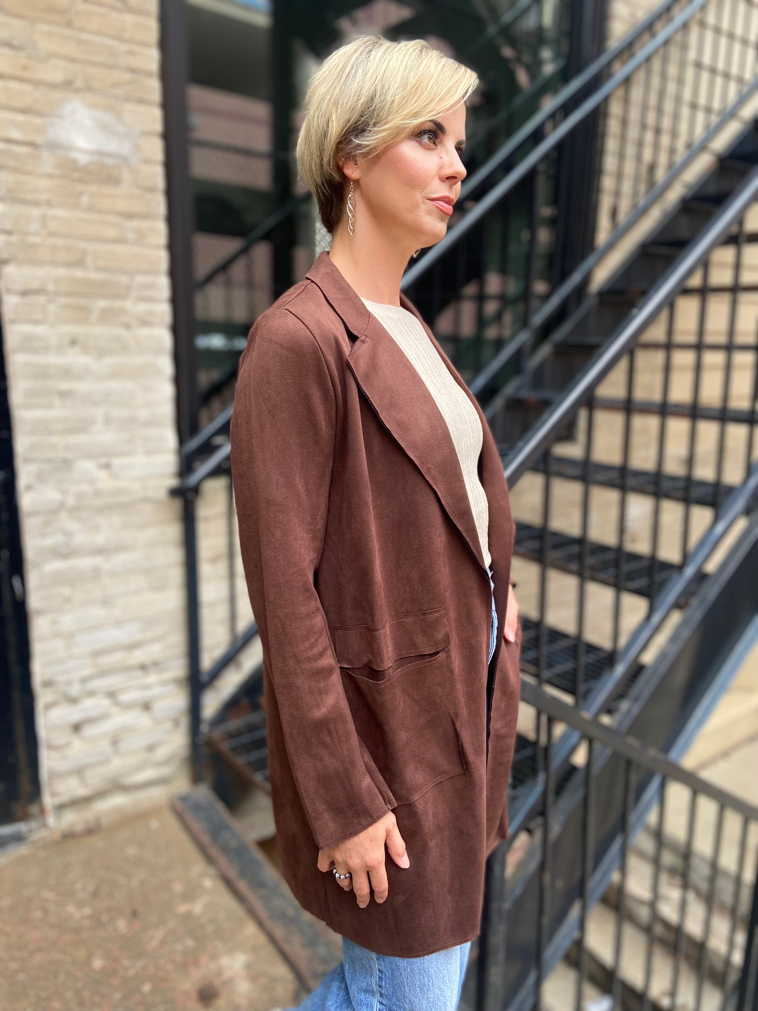 Reagan Dark Brown Suede Trench Jacket