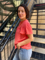 Fallon Plus Size Coral Sheer Lace Blouse