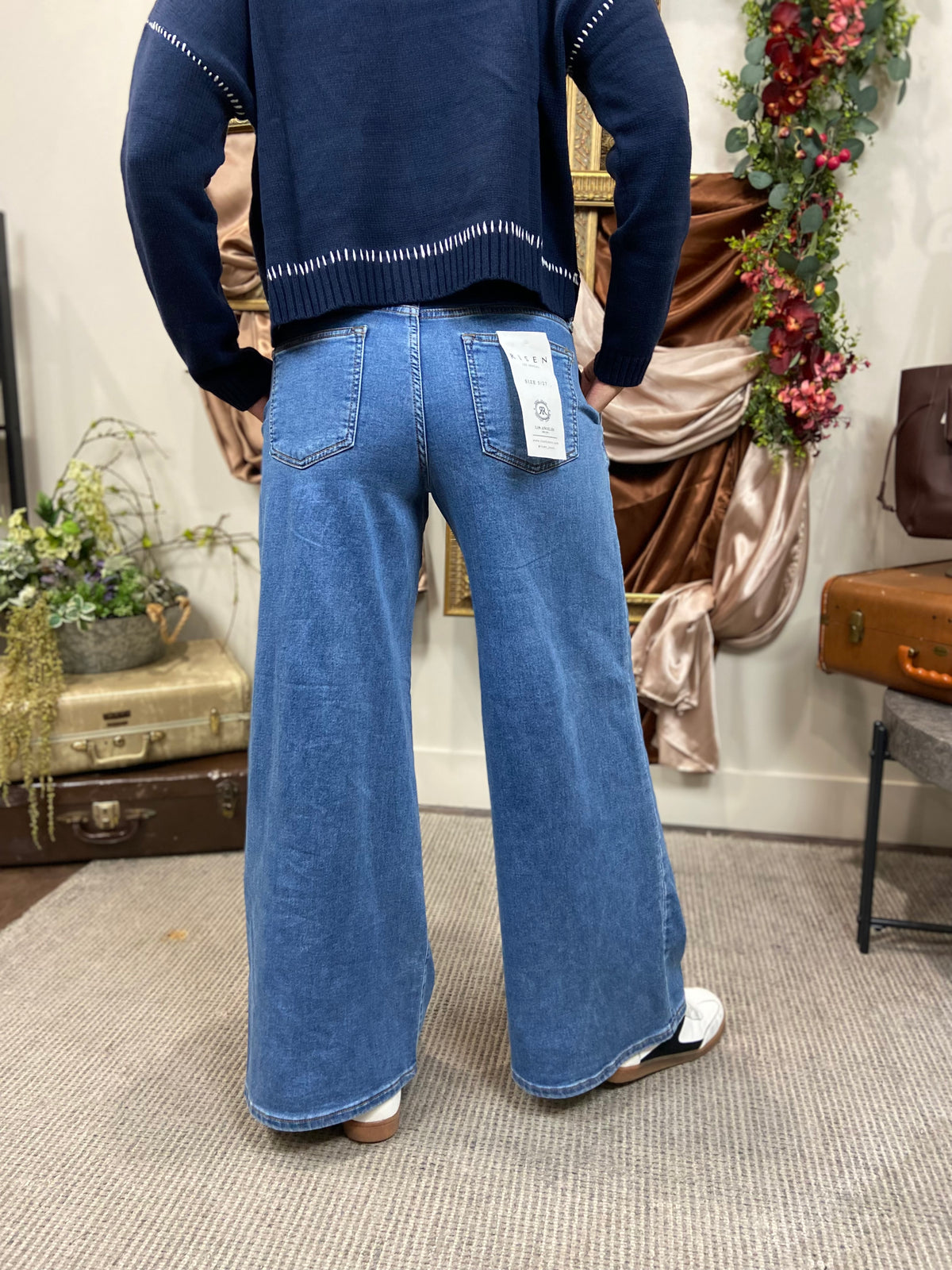 Wilma Medium Wash Wide Leg Pleated Risen Jeans