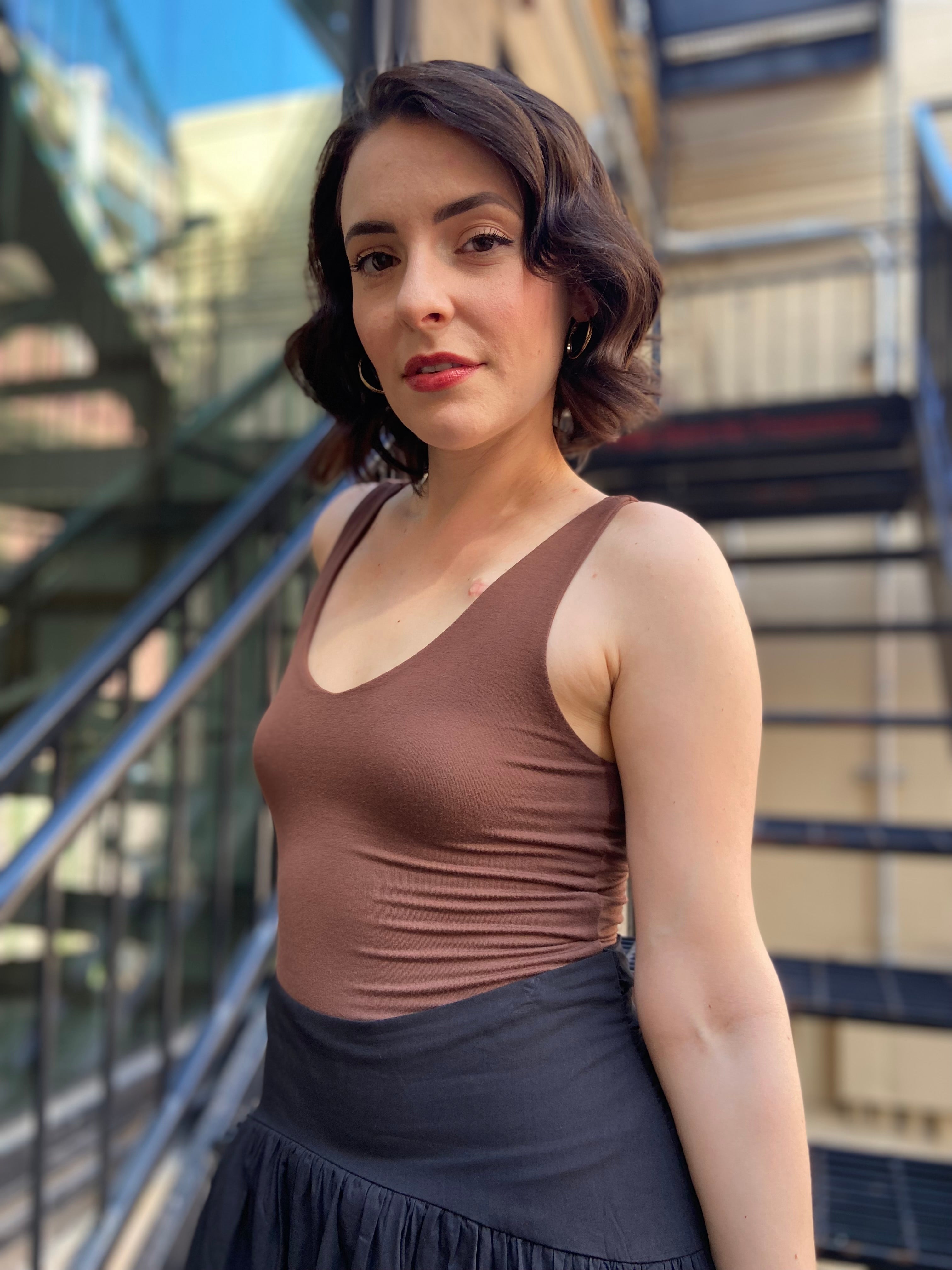 Rula Brown Double Line V Neck Tank Top - MK Threads Boutique