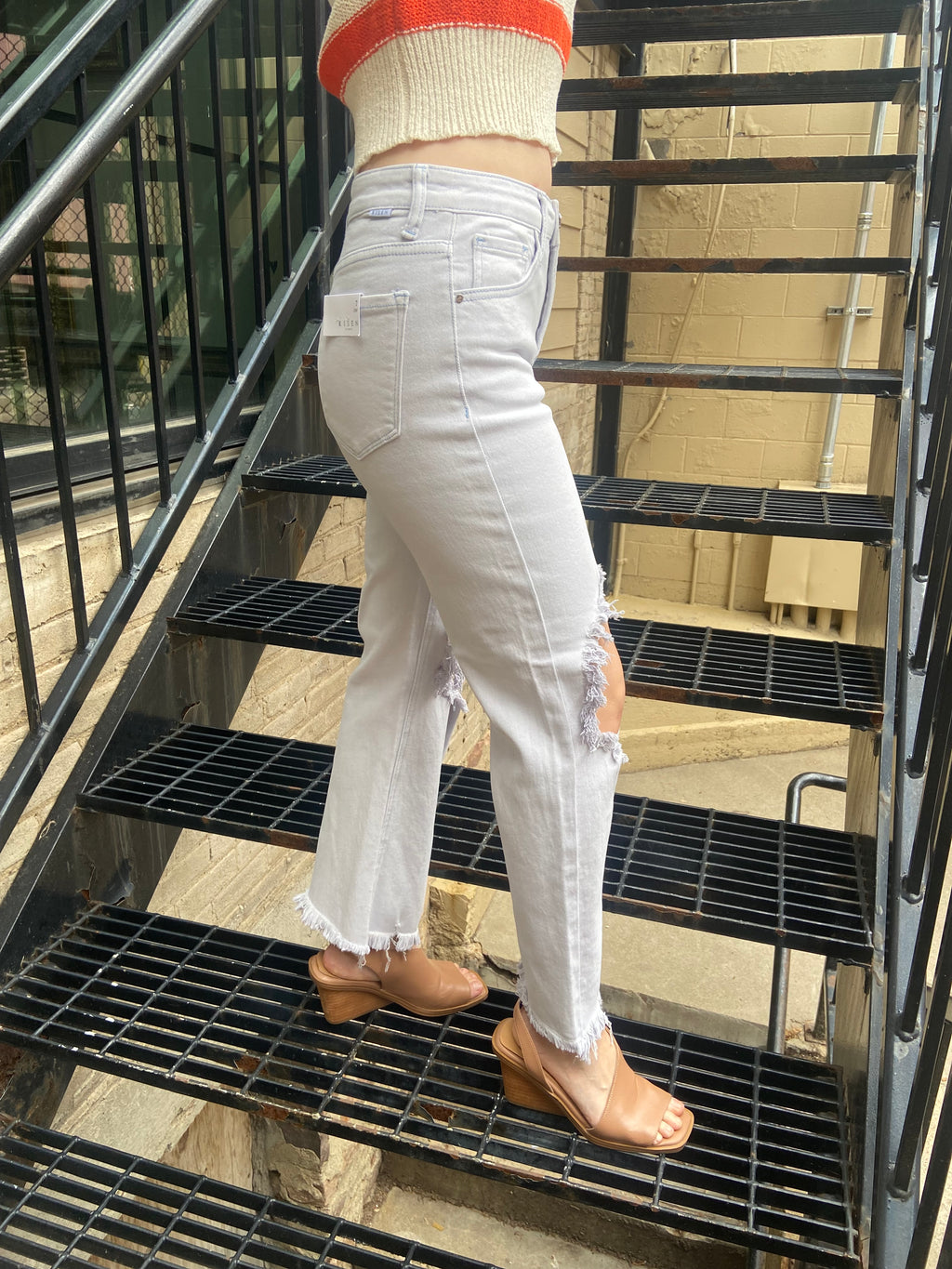 Ellie Blue High Waisted Ripped Cropped Risen Jeans