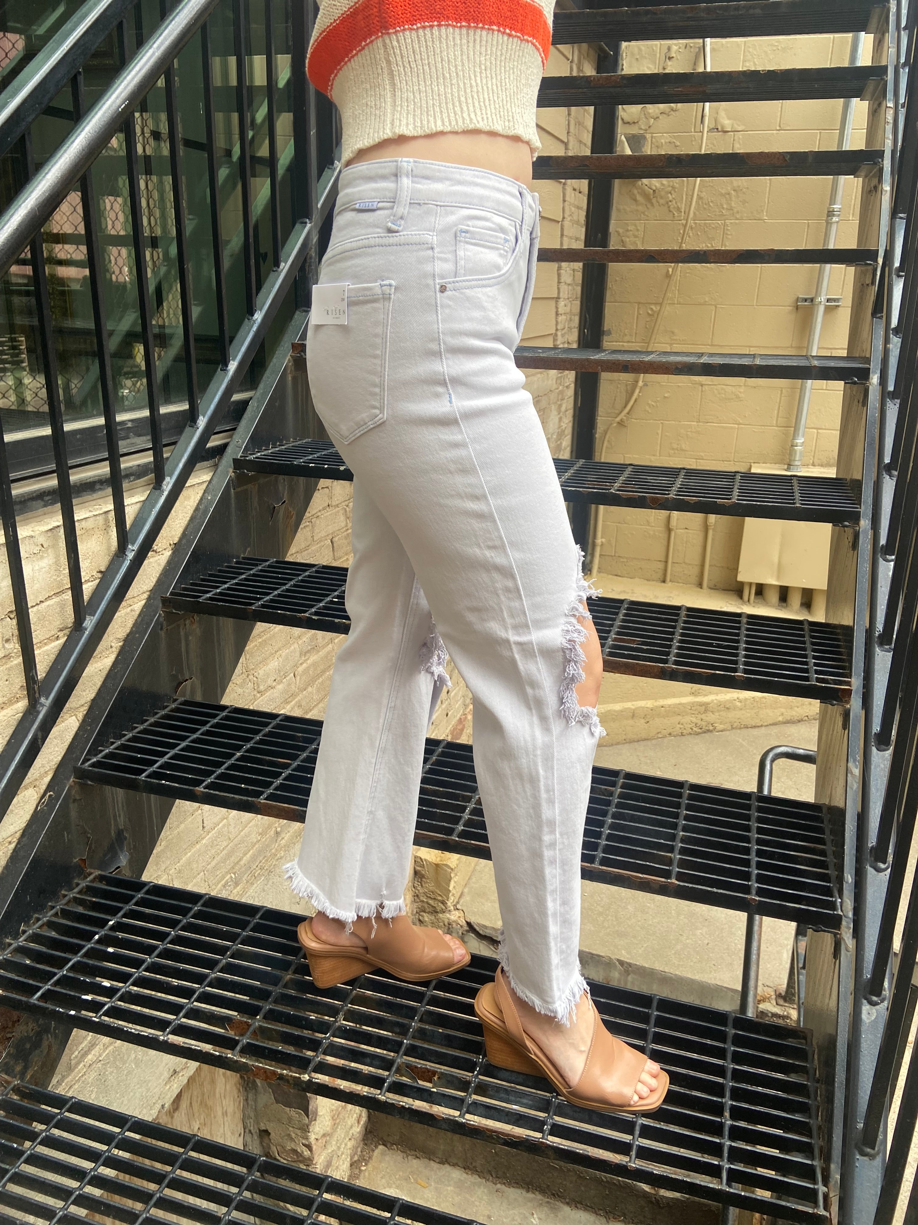 Ellie Blue High Waisted Ripped Cropped Risen Jeans