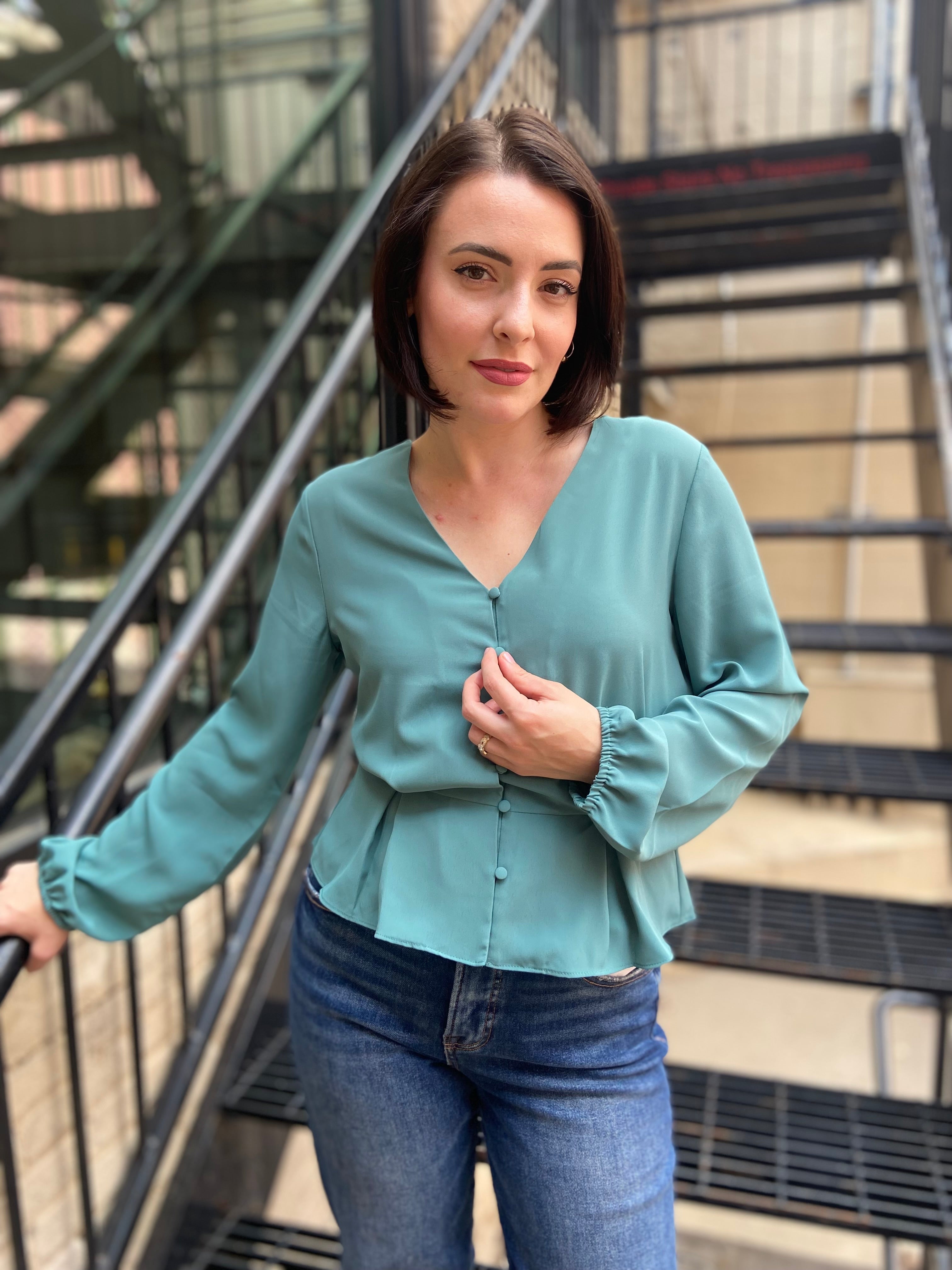 Anne Green Long Sleeve Peplum Blouse