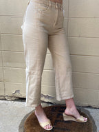 Ellie Taupe High Waisted Cropped Risen Jeans - MK Threads Boutique