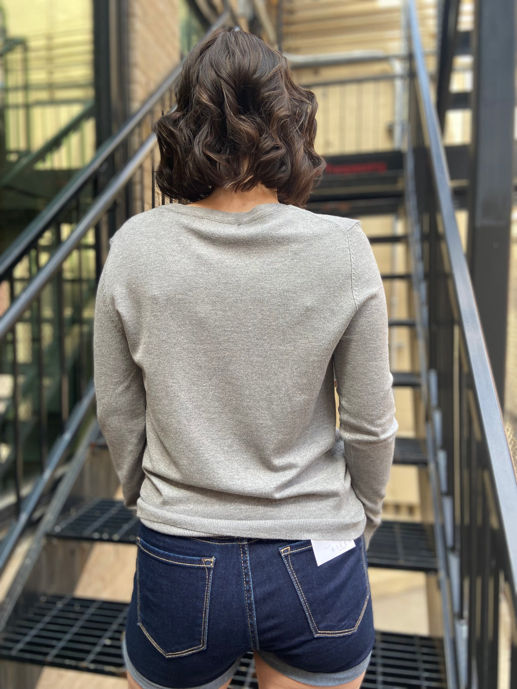 Elara Heather Gray V Neck Long Sleeve - MK Threads Boutique