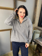 Riley Heather Gray Knit Half Zip Sweater