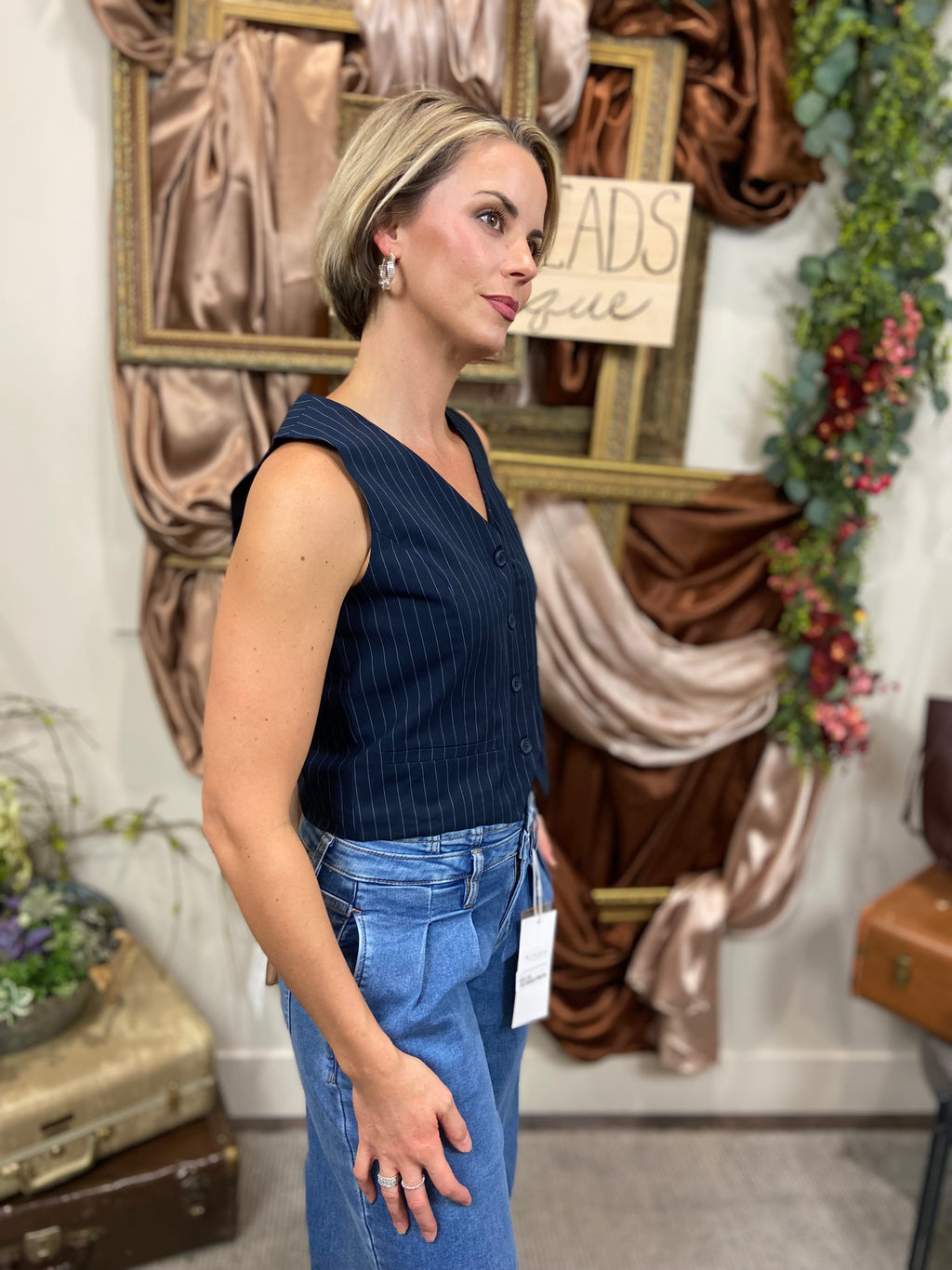 Kat Navy & White Polo Top