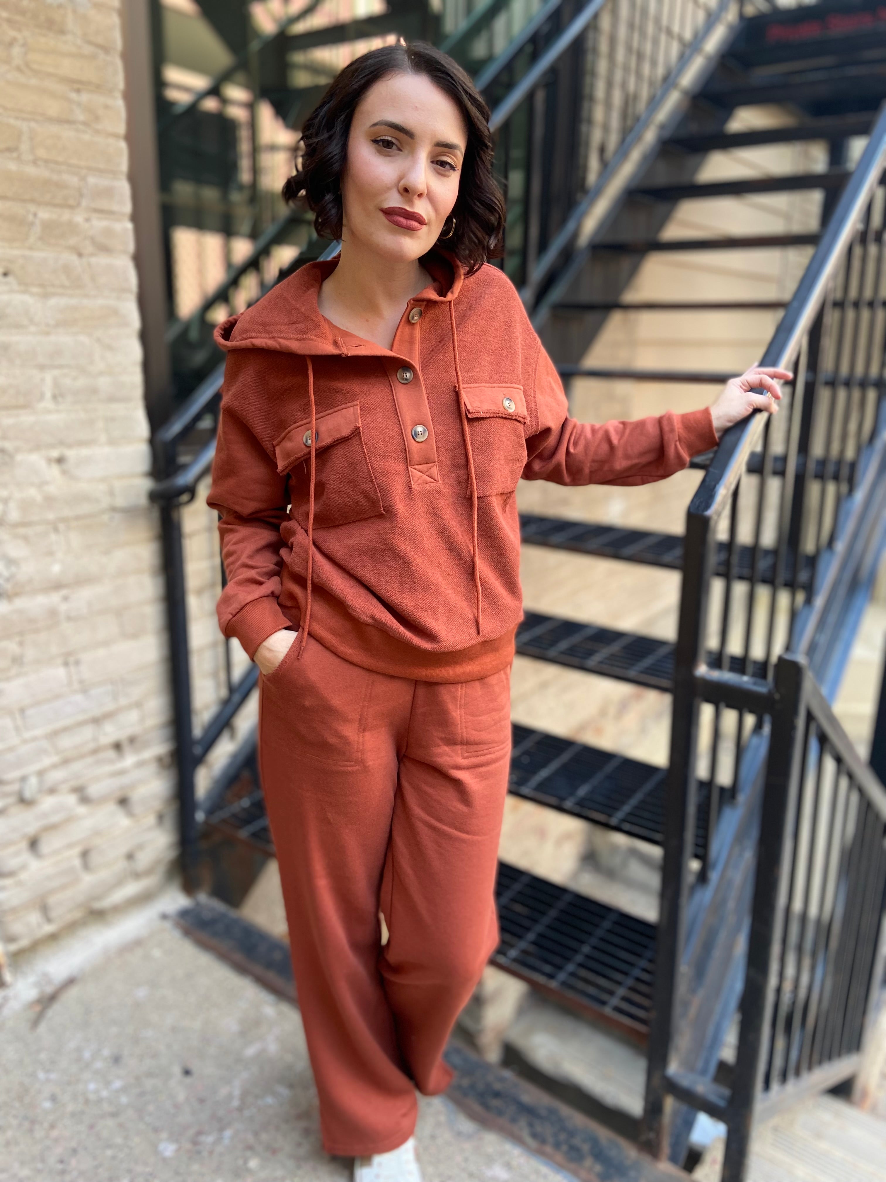 Ellia Rust Drawstring Wide Leg Pants
