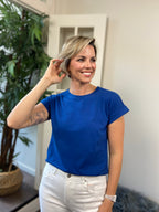 Mara Navy Blue Cuff Sleeve Shirt - MK Threads Boutique