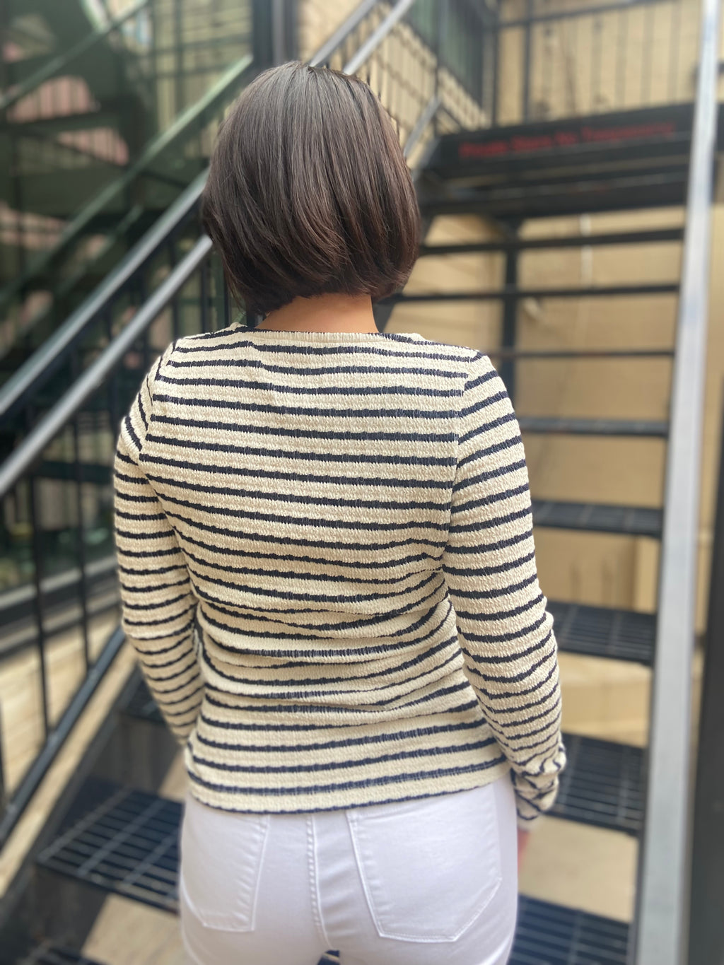 Eleanora Cream & Black Scoop Neck Long Sleeve Top