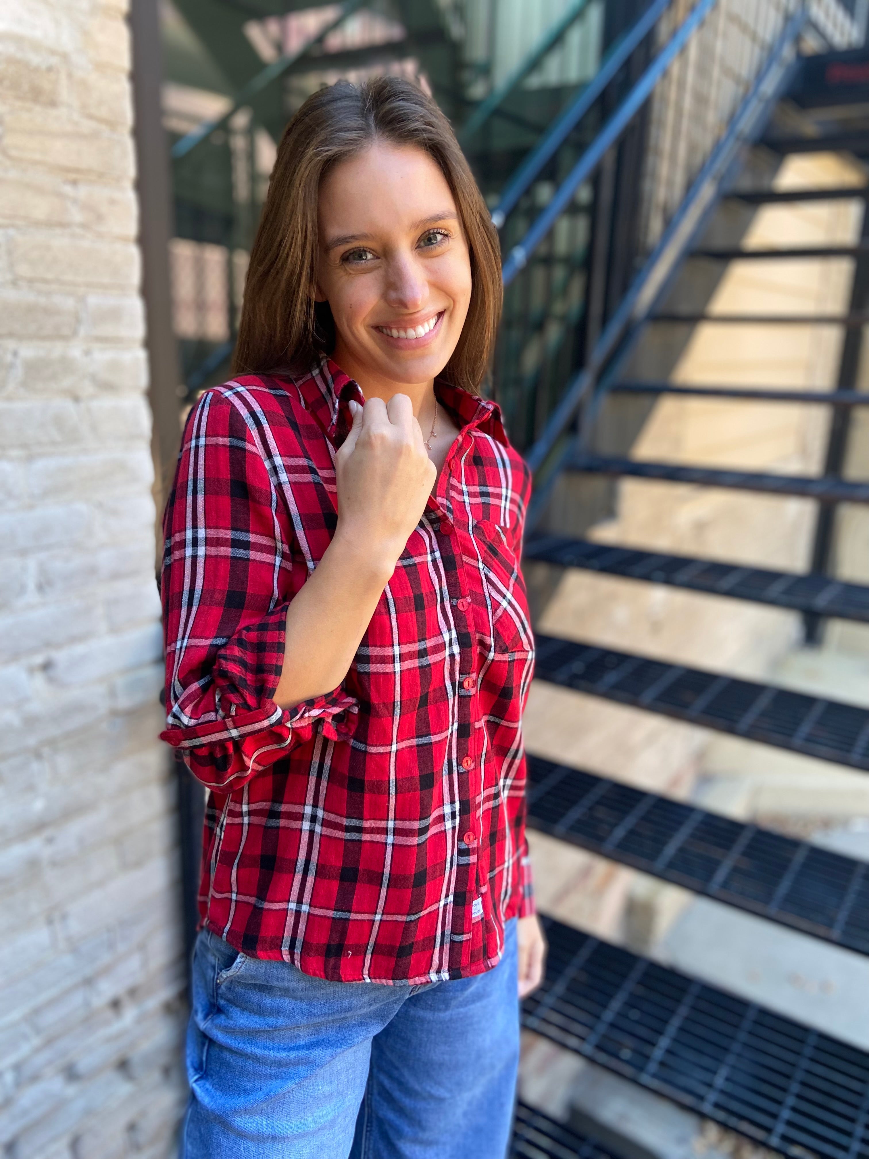 Erin Red & Black Pocket Flannel