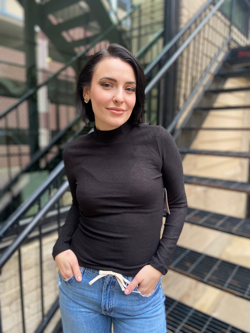 Stacy Black Mock Neck Long Sleeve