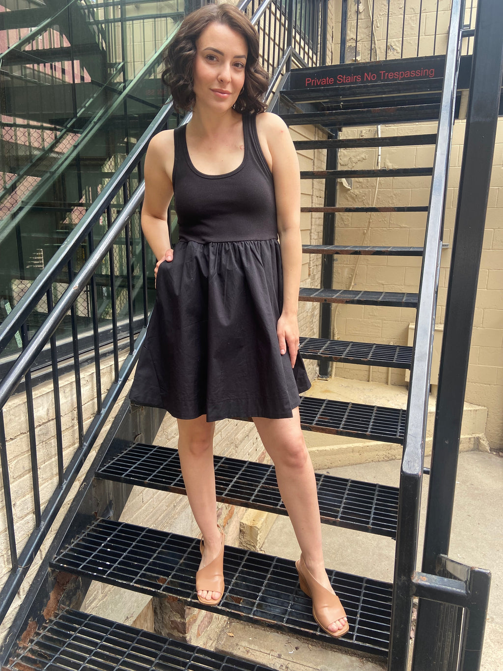 Aneza Black Square Neck Mini Dress