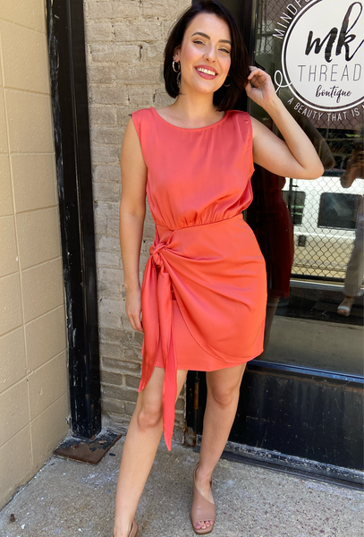 Laurel Dusty Orange Satin Wrap Dress