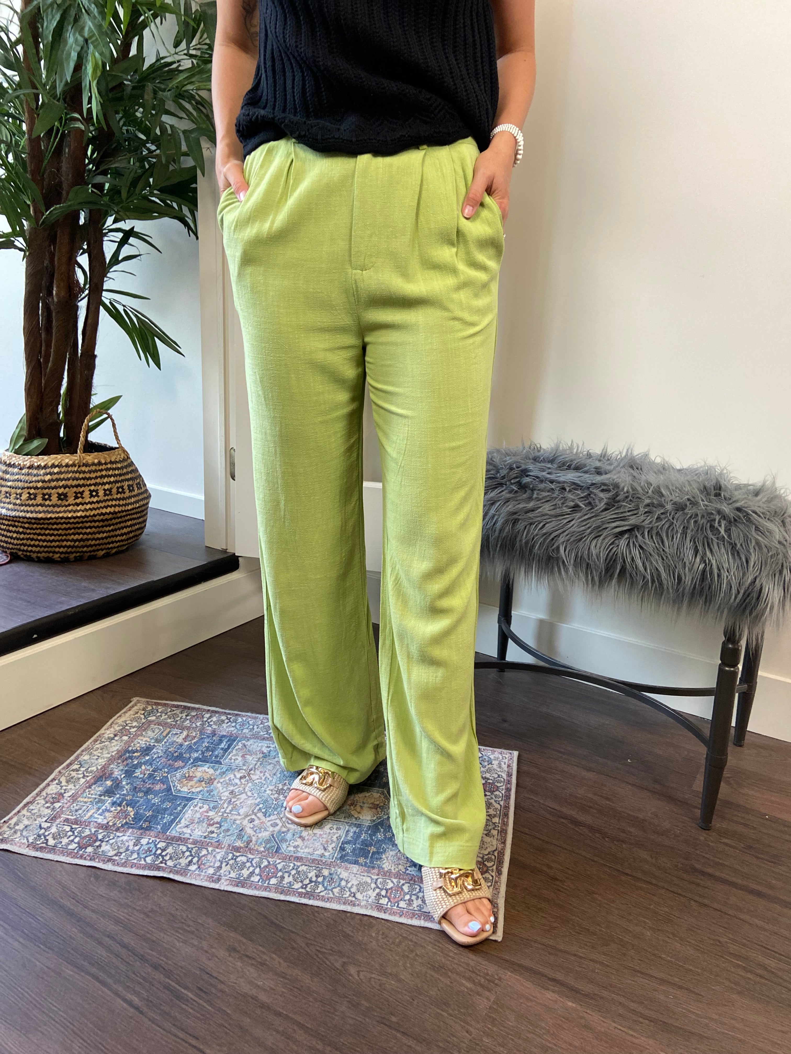 Savy Light Green Linen Blend Trouser Pants - MK Threads Boutique