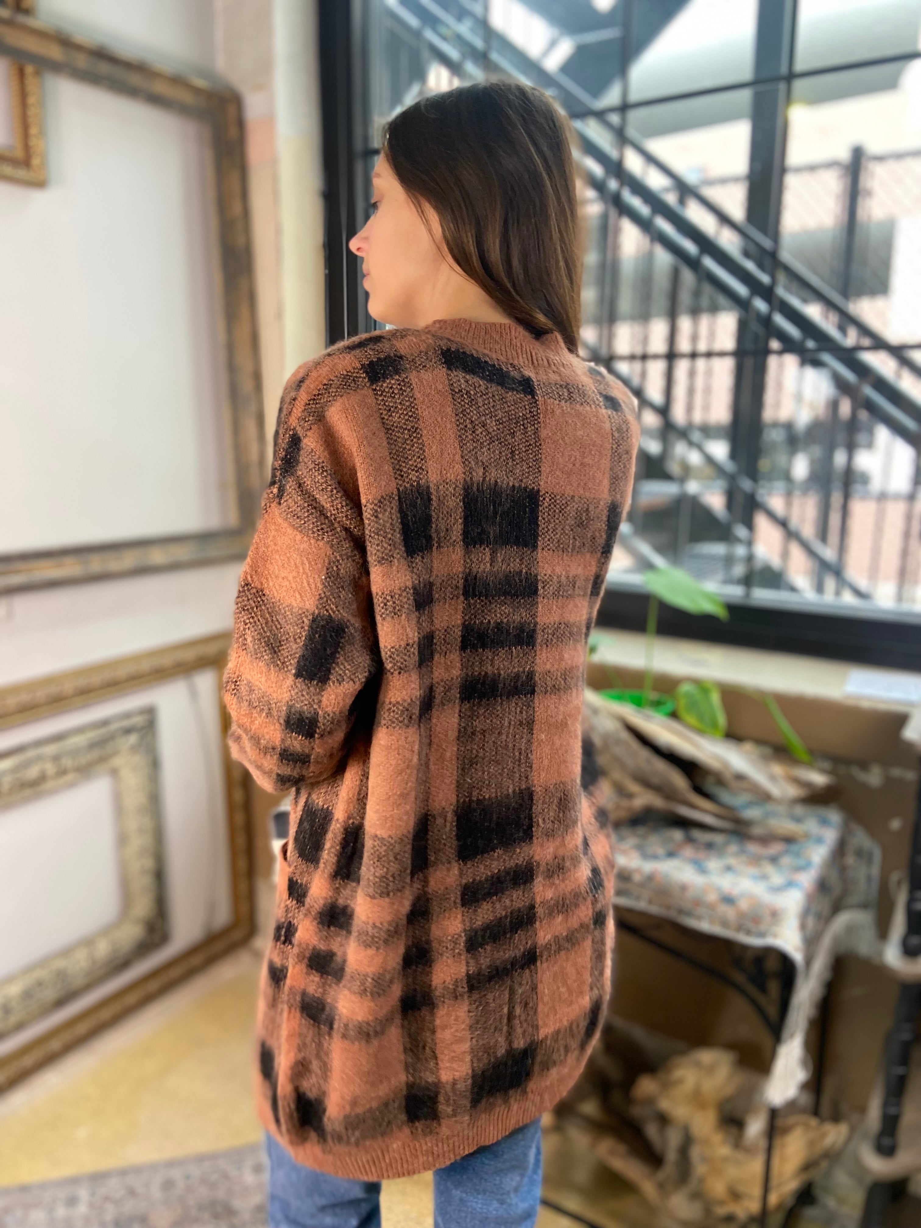 Kallie Camel & Black Long Cardigan Sweater