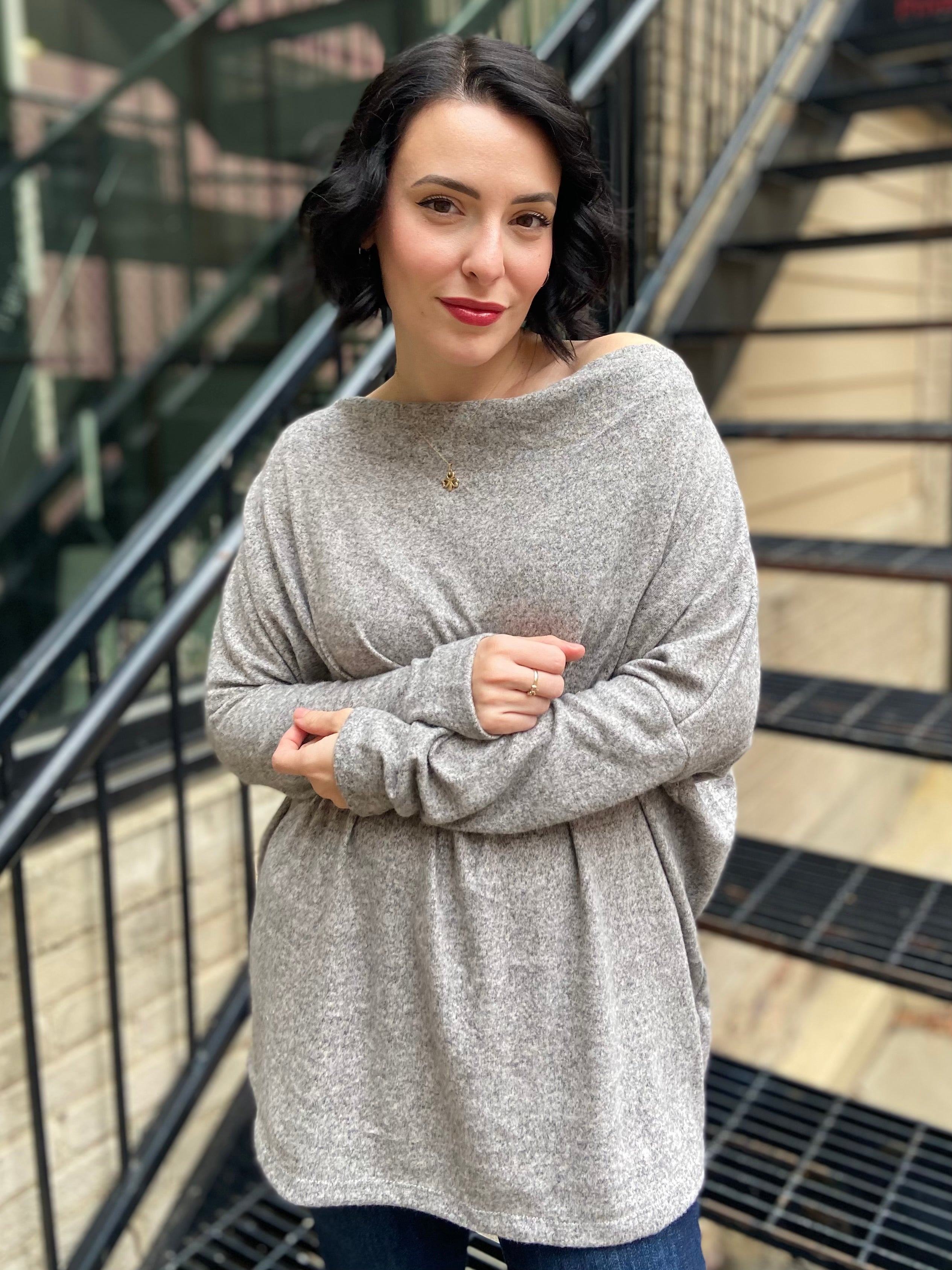 Skipper Oatmeal Off The Shoulder Sweater