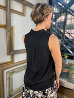 Stacy Black Sleeveless Collard V- Neck Top