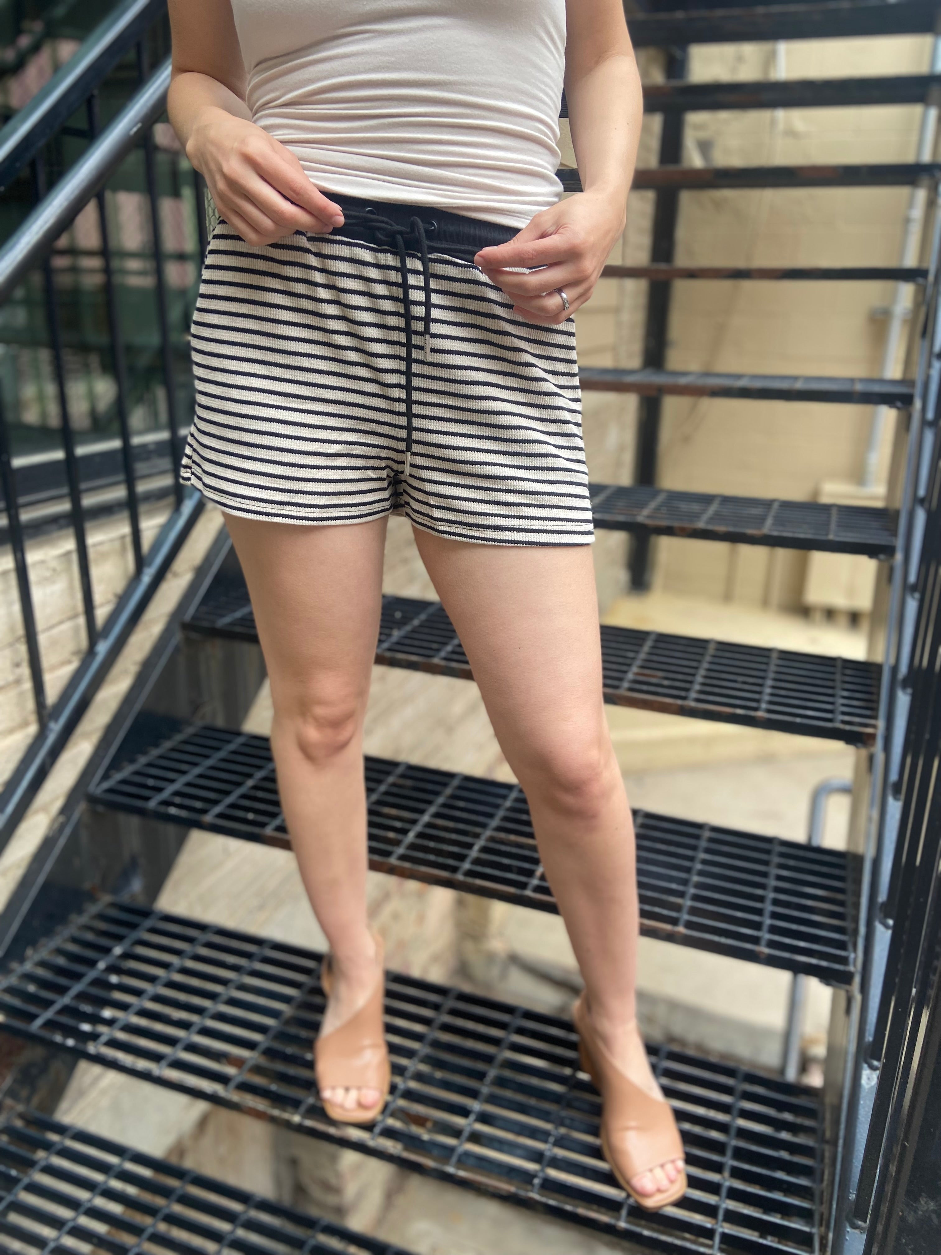 Zadie Black Stripe Drawstring Waist Shorts - MK Threads Boutique