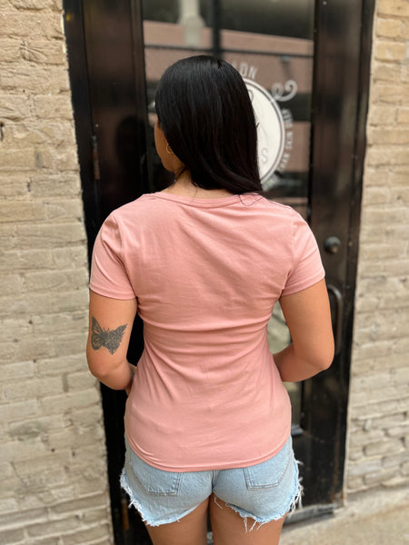 Sia Peach Basic V-Neck Top