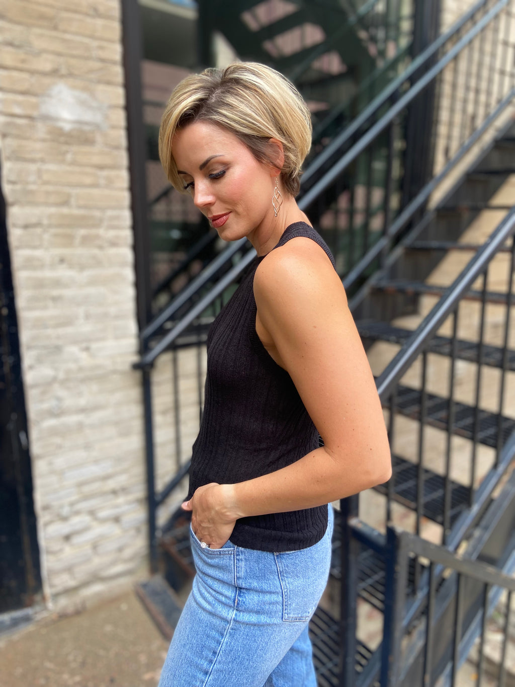 Elle Black Knit Tank Top