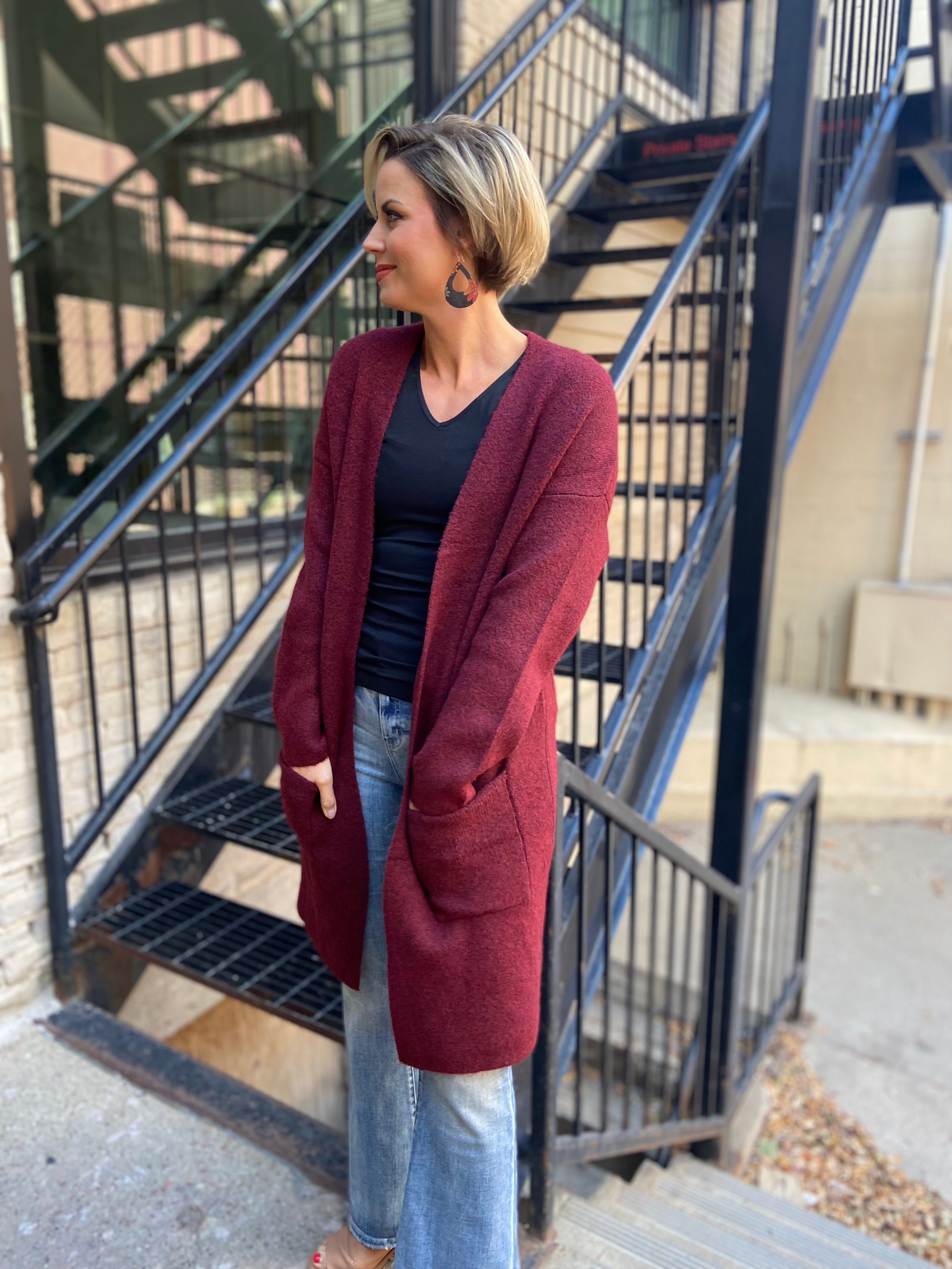 Jackie Wine Red Open Cardigan