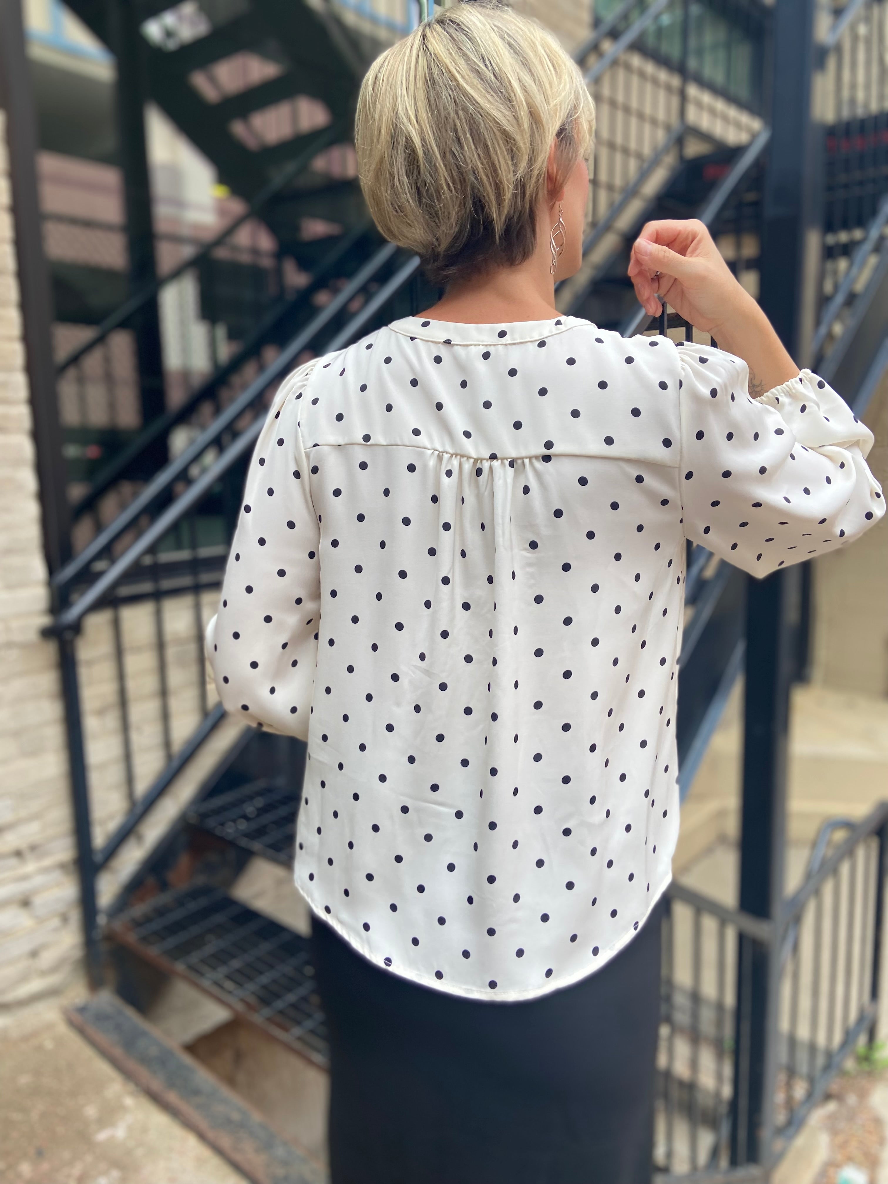 Callisa White Polka Dot Long Sleeve Top