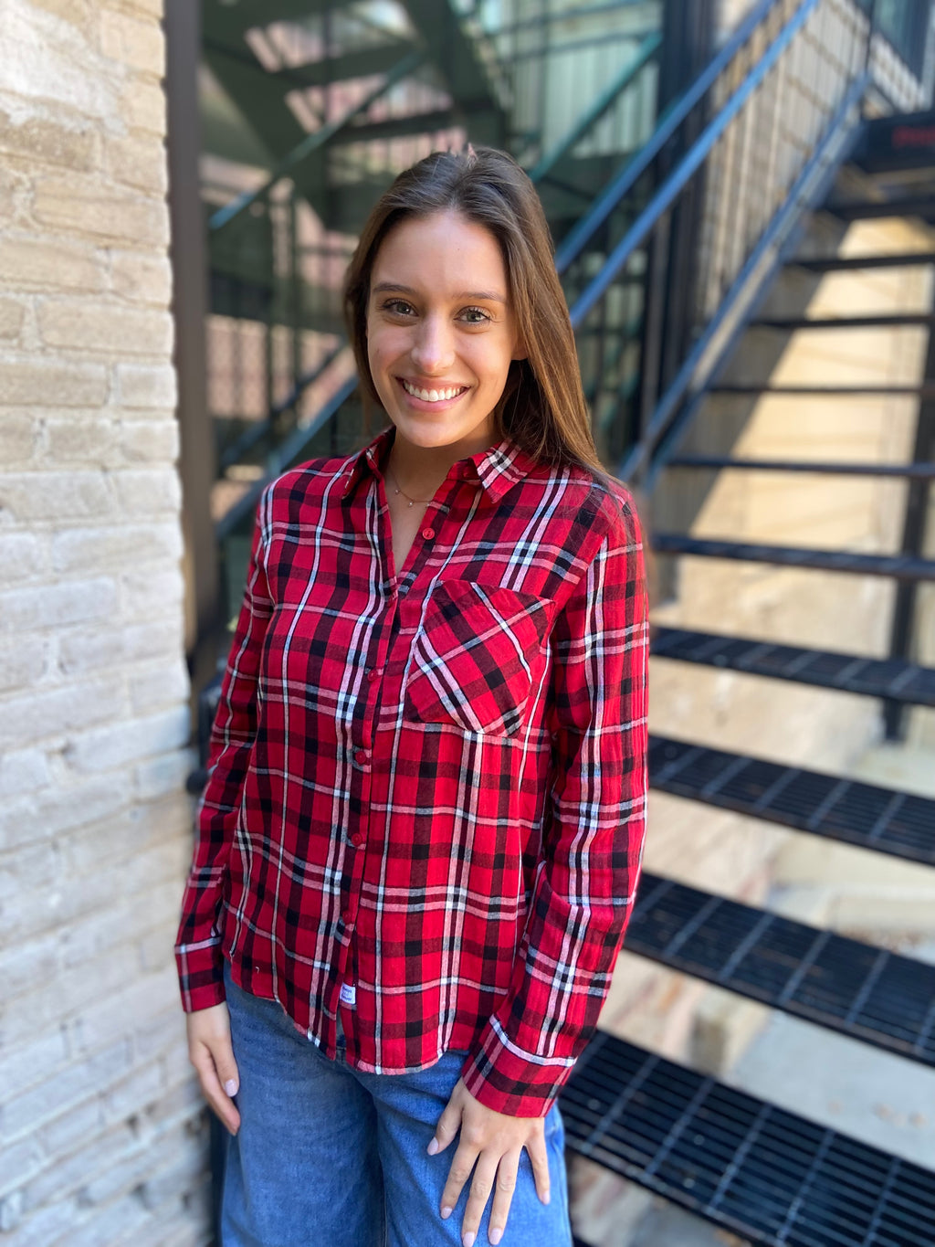 Erin Red & Black Pocket Flannel