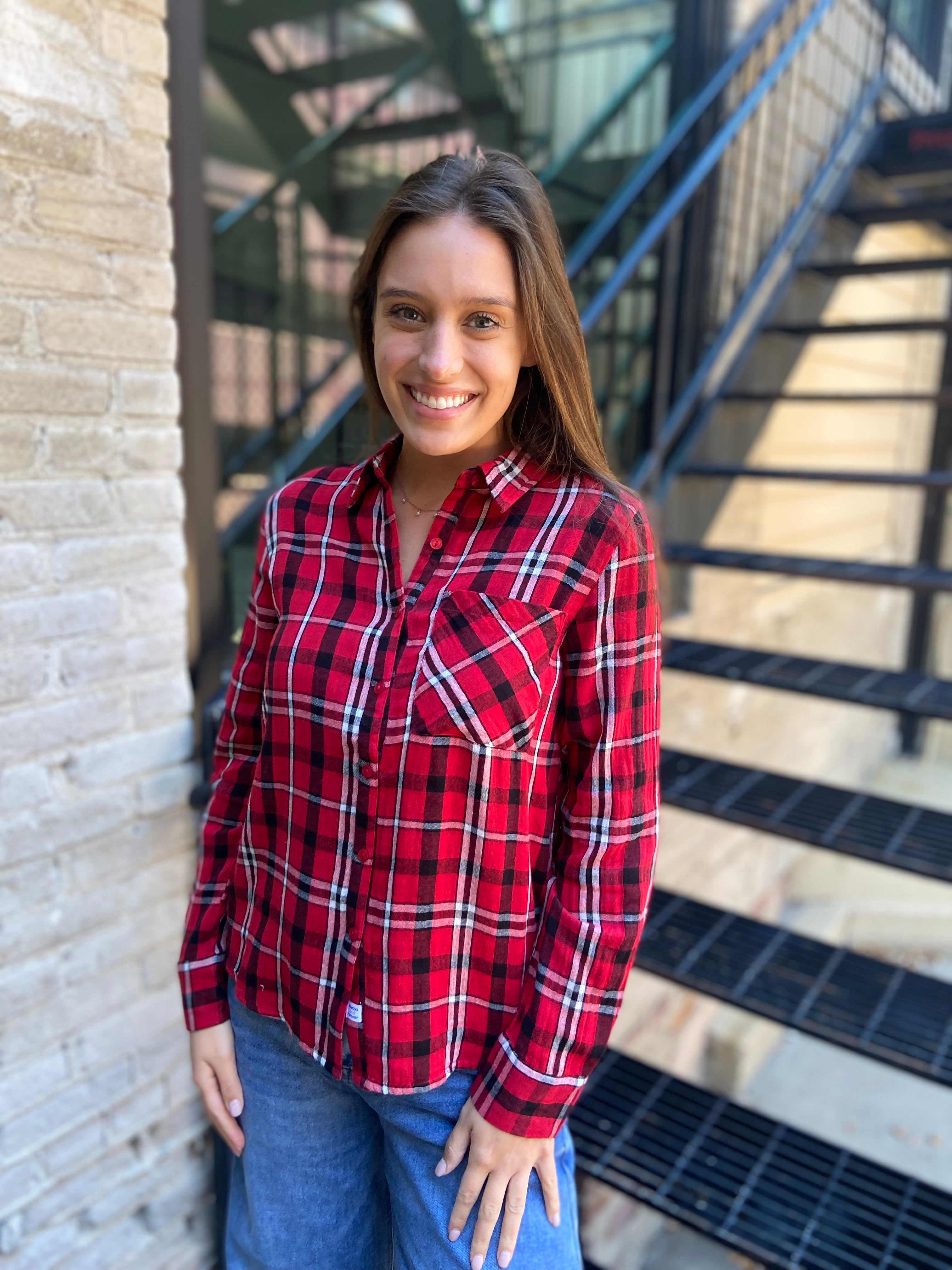Erin Red & Black Pocket Flannel