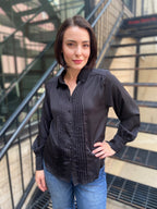 Kate Black Pleated Long Sleeve Button Up