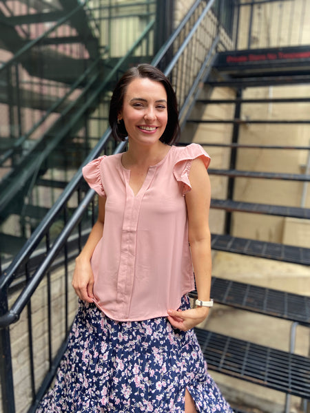 Bodhi Blush Flutter Sleeve Blouse