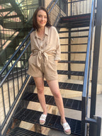 Catalina Taupe High Waisted Button Shorts - MK Threads Boutique