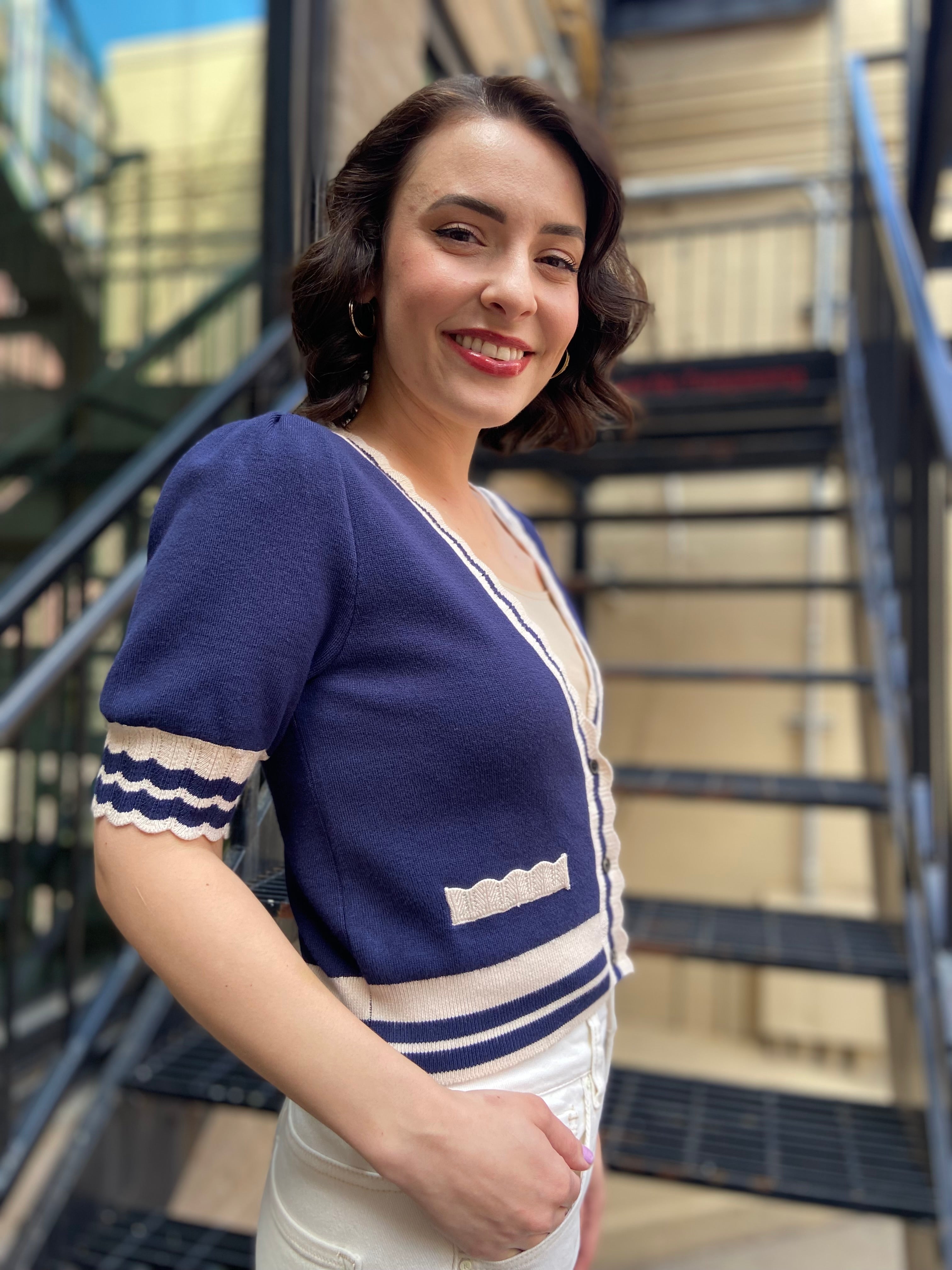 Jane Navy Blue White Trim Sweater Top - MK Threads Boutique